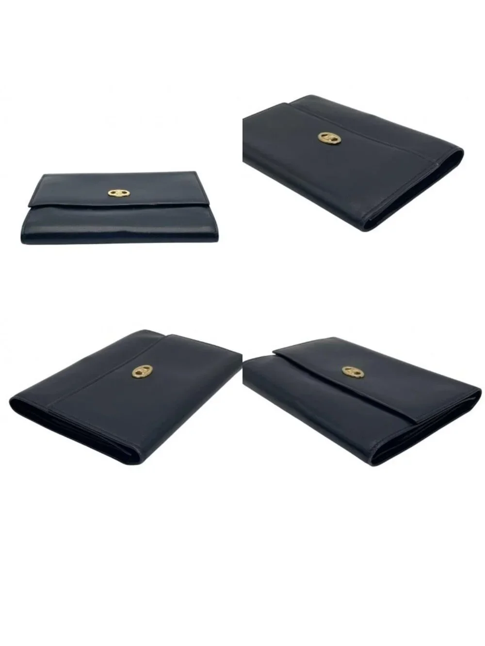 Celine Triomphe Macadam Vintage Fold Wallet Mini Leather Black Gold Classic